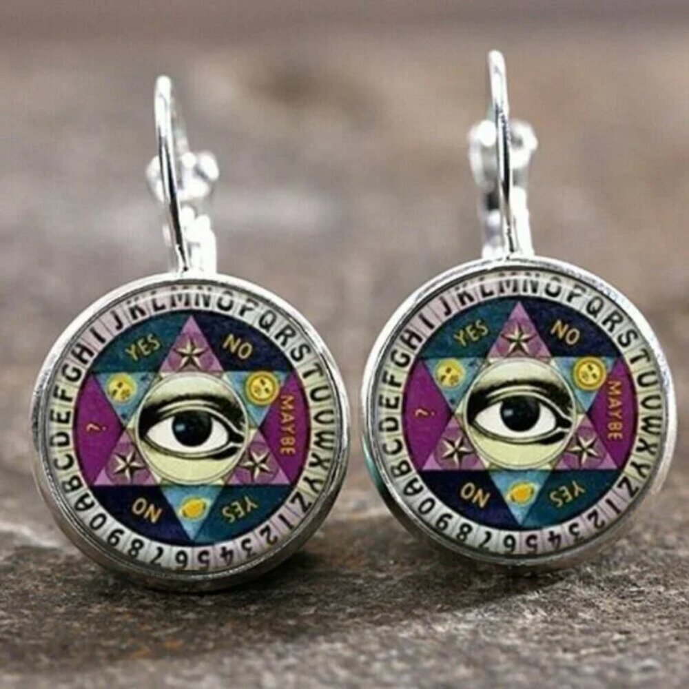 NWT New HALLOWEEN Wiccan Ouija Cosplay Costume Drop Cabochon Silver Earrings